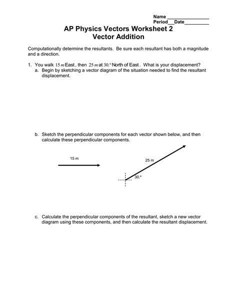 Vectors Worksheet Physics