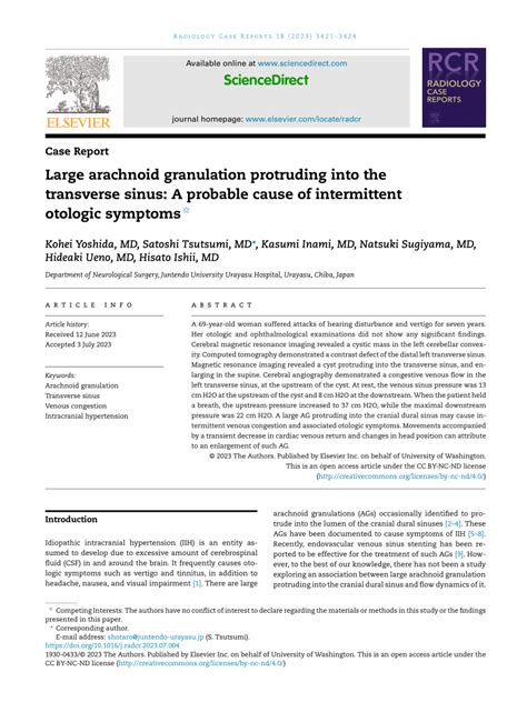 (PDF) Large arachnoid granulation protruding into the transverse sinus: A probable cause of ...