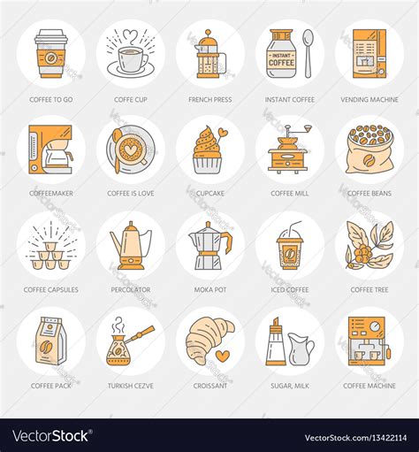 Coffee making equipment line icons tools Vector Image