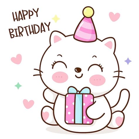 Premium Vector | Cute cat hug birthday gift