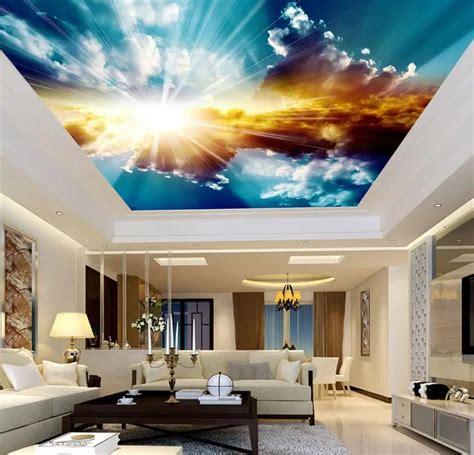 3D Ceiling Murals Wallpaper Blue Sky and White Clouds Living room Bedroom Sky Ceiling Mural Wall ...