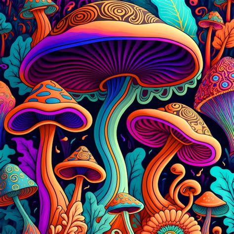 Premium Photo | Psychedelic mushrooms limited colors pattern