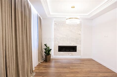 Large New Empty White Room with Fireplace and Floor Stock Photo - Image ...