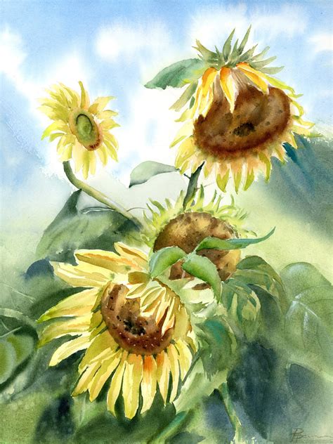 Sunflowers Painting Original watercolor Floral Artwork wall | Etsy