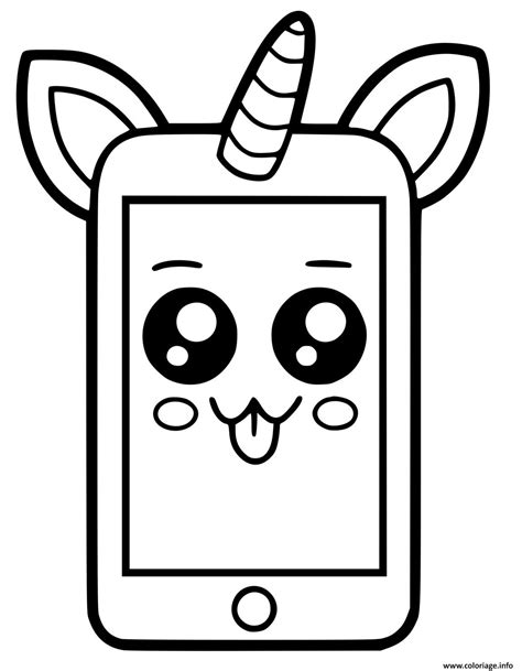 Coloriage Telephone Licorne Kawaii Dessin Kawaii à imprimer