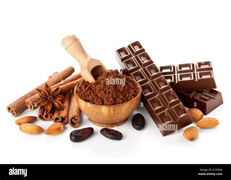 chocolate bars with its ingredients isolated on white background Stock Photo - Alamy