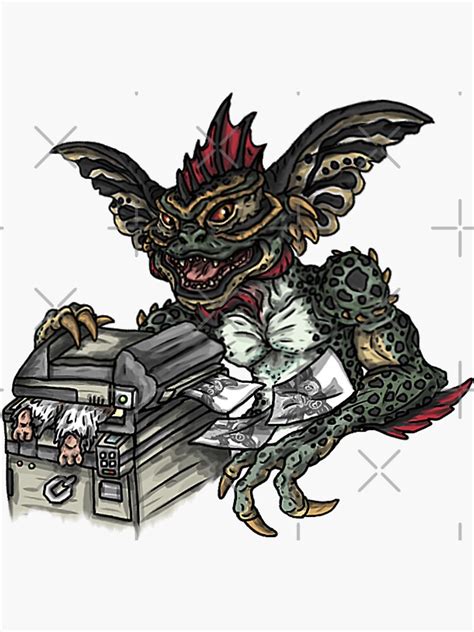 "Gremlins - Mohawk stuffs Gizmo into Copy Machine" Sticker for Sale by LoganMDesigns | Redbubble