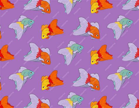 Premium Vector | Cute cartoon pattern with bright veiltail fish ...