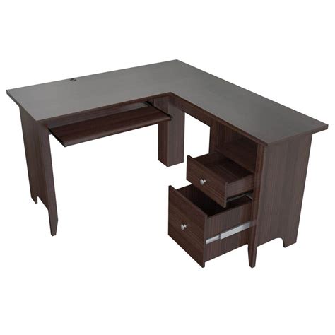 Inval 53.1 in. Espresso Wengue L-Shaped 2 -Drawer Computer Desk with ...