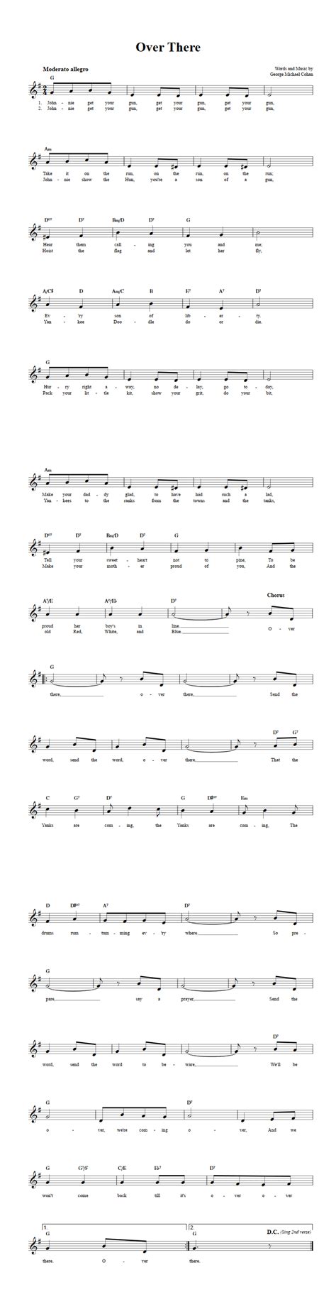 Over There: Chords, Lyrics, and Sheet Music for E-Flat Instruments