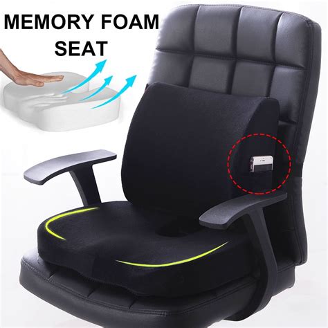 Memory Foam Seat Cushion Lumbar Back Support Orthoped Home Car Office Chair Seat Pad Mat Pain ...