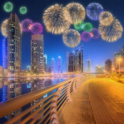 Beautiful Fireworks in Dubai Marina. UAE Stock Photo - Image of fiesta, cityscape: 65715136