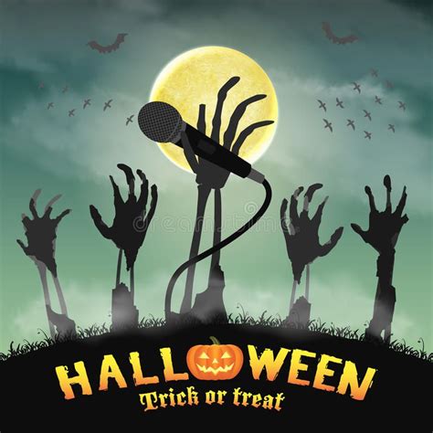 Halloween Karaoke Microphone Skeleton Zombie Hand Stock Vector ...