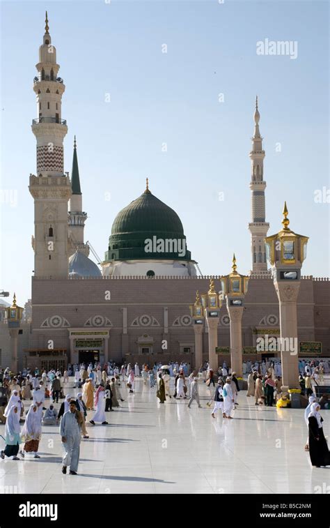 The green dome of Masjid al Nabawi in Madinah under which the Prophet ...