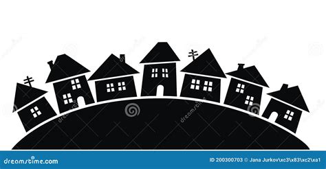 Town, Black Silhouette, Decorative Vector Illustration Stock Vector - Illustration of banner ...