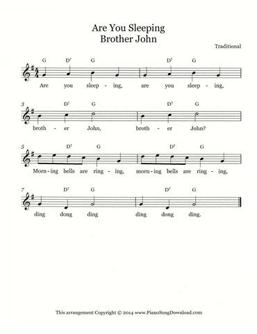 Are You Sleeping - Brother John - Free Lead Sheet with melody, lyrics and chords