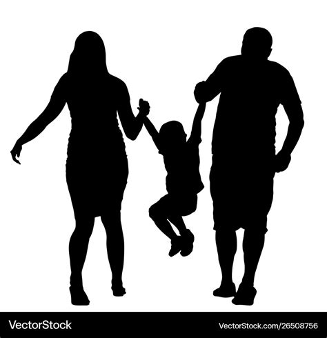 Happy family enjoying in walking silhouette Vector Image