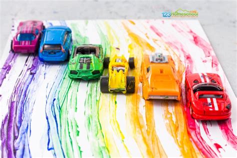 🚗 FUN Rainbow Painting with Cars Activities for Kids