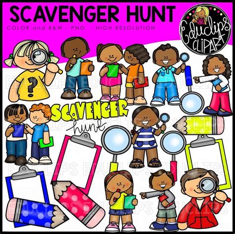 Scavenger Hunt Clip Art Bundle (Color and B&W) - Edu Clips | Art bundle, Word art sign ...