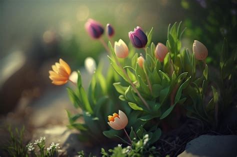 Premium Photo | Tulips garden spring concept generative a.i