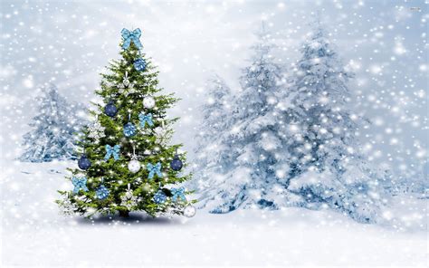 Snowy Christmas Tree Wallpaper | Christmas Tree in Snowy Landscape