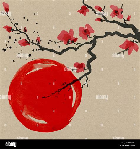 Sakura tree in Japanese style. Watercolor hand painting illustration Stock Photo - Alamy