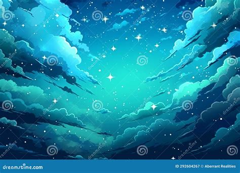 An Illustration of the Night Sky with Clouds and Stars Stock Illustration - Illustration of ...