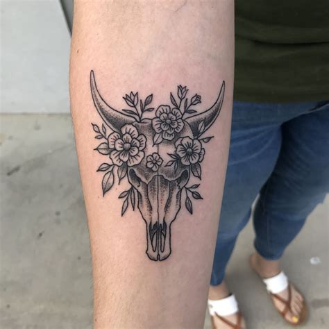 Cow skull and flowers tattoo - Aaron Casas | Bull skull tattoos, Cow ...