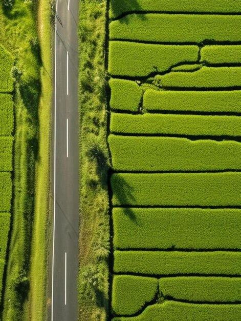 Premium AI Image | aerial view of green rice fields taken by drone