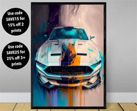 Ford Mustang GT500 poster print, Mustang poster, Mustang print, car poster, supercar poster ...