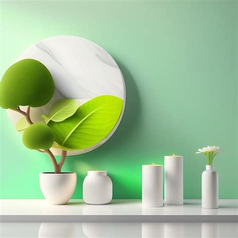 Premium AI Image | Modern minimal empty white marble stone counter table top palm tree in ...