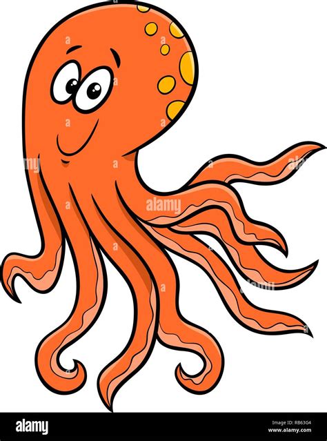 Cartoon Illustration of Funny Octopus Sea Animal Character Stock Vector ...