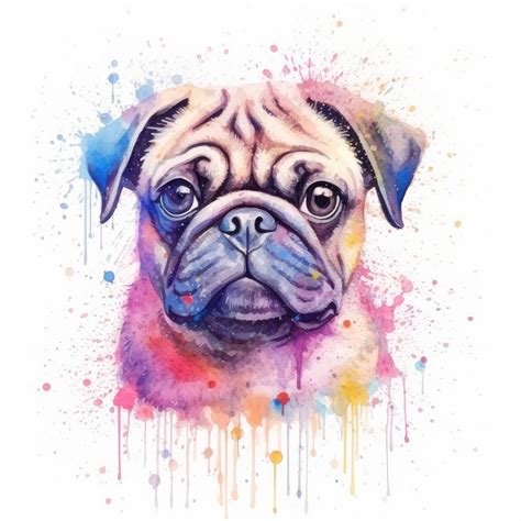 Watercolor Pug Dog Clipart 10 High Quality JPG - Etsy