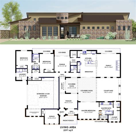 Contemporary Side Courtyard House Plan | 61custom | Contemporary & Modern House Plans