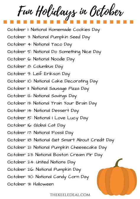 Fun Holidays to Celebrate in October - Free Printable List!