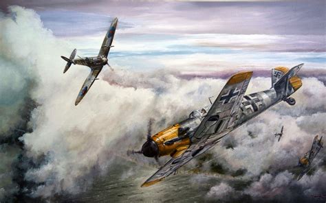 Bf 109, Me 109, Dogfight, War, Spitfire, Aircraft, - Messerschmitt Bf ...