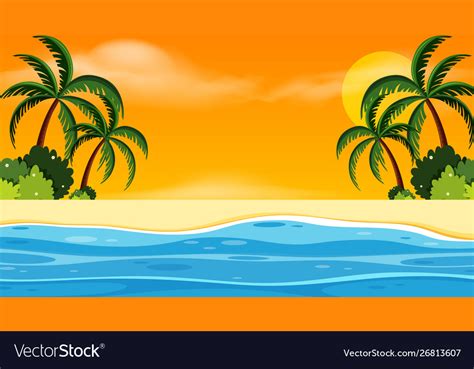 Landscape background design with seaside at sunset