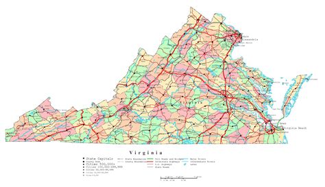 Large detailed administrative map of Virginia state with roads, highways and cities | Virginia ...