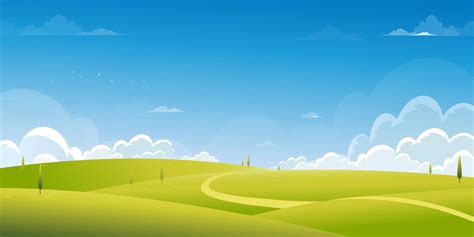 Spring Background with Green Grass Field Landscape with Mountain,Blue Sky and Clouds,Panorama ...