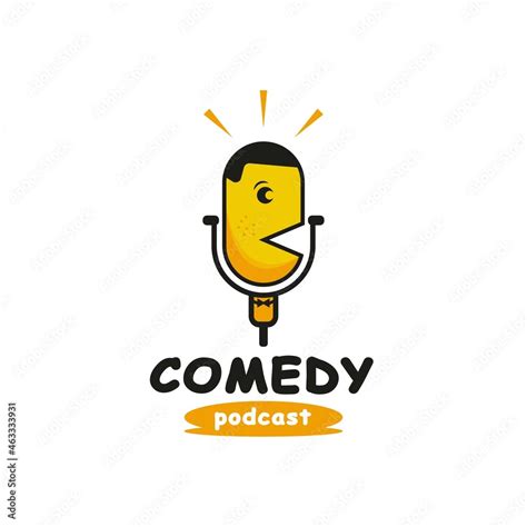 Fun and Comedy Podcast Logo Design. With yellow microphone and funny ...