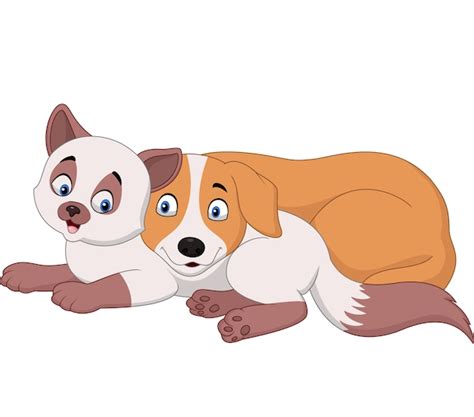 Premium Vector | Cartoon cat and dog relaxing