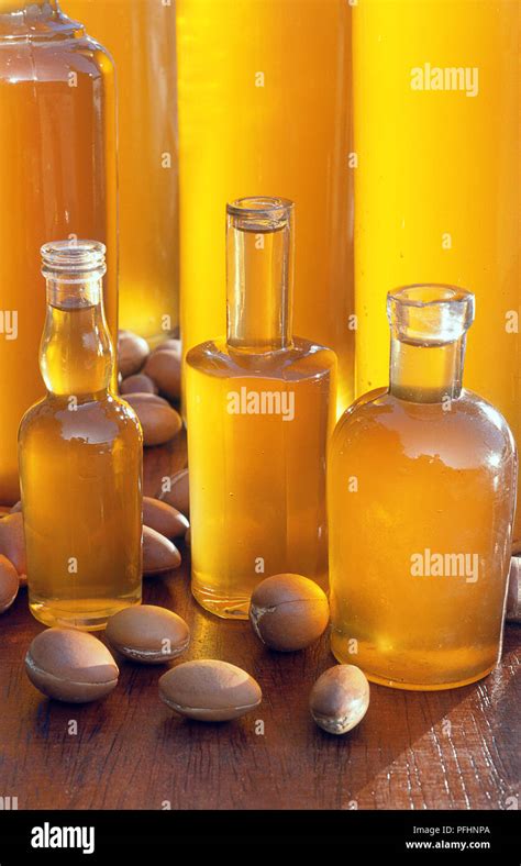 Bottles of oil and seeds from argan tree Stock Photo - Alamy