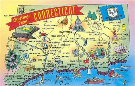 Large tourist illustrated map of Connecticut state | Connecticut state | USA | Maps of the USA ...