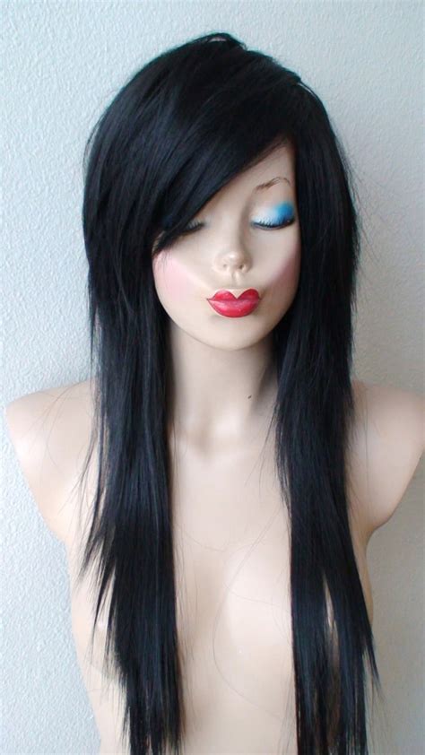 Emo wig. Black emo hair wig. Scene wig. Black wig. Gothic wig. | Etsy