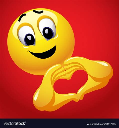 Smiley with heart shape hand sign. Cute smiley emoji being in love ...