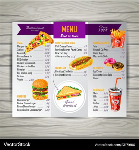 Fast food menu Royalty Free Vector Image - VectorStock