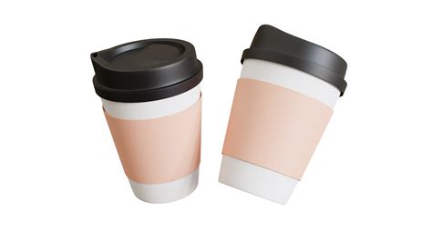 Two paper coffee cups, Mockup template. 3D illustration floating over the background 9368834 PNG