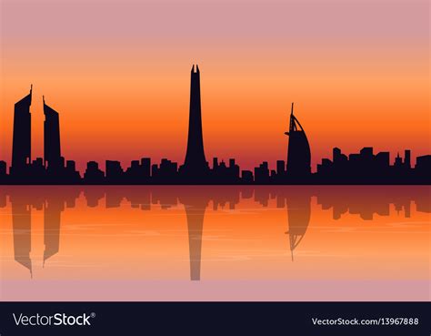 Silhouette of dubai skyline at sunset landscape Vector Image