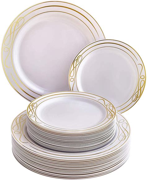 DISPOSABLE 40 PC DINNERWARE SET | 20 Dinner Plates | 20 Salad Plates | Heavy Duty Plastic Dishes ...