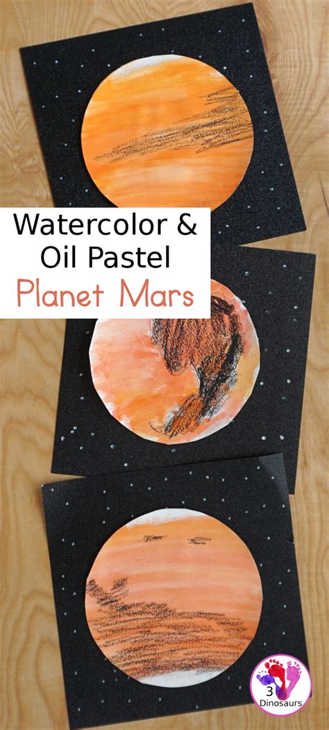 Watercolor & Oil Pastel: Planet Mars for Kids | 3 Dinosaurs